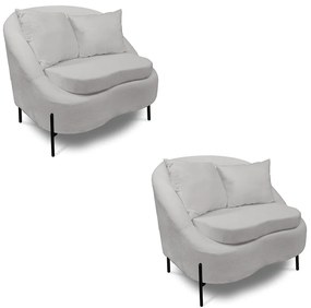 Poltrona Decorativa Orgânica Pé de Metal Preto Kit 2 Zaya Bouclê C05 - D'Rossi - Cinza