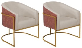 Kit 02 Poltronas Luiza Base de Ferro Dourado Corano Nozes e Linho Bege - ADJ Decor