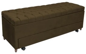 Calçadeira Baú com Sapateira Solteiro 90cm Paris Capitonê Suede Marrom - Sheep Estofados - Marrom