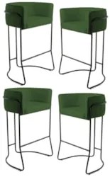 Kit 4 Banquetas Decorativas Base Aço Preto Betina B-89 Sintético Verde