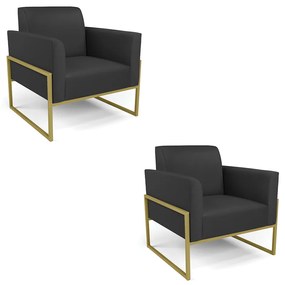 Kit 2 Poltronas Base Industrial Alta Dourado Marisa Corino D03 - D'Rossi - Preto