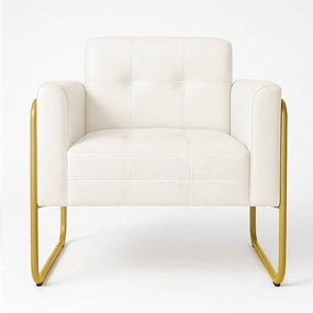 Poltrona Sala Industrial Alta Tubo Dourado Elisa Sintético D03 - D'Rossi - Branco