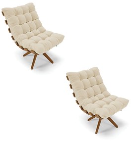 Poltrona Giratoria Costela Kit 2 Linho Bege Base de Madeira MA30 M11 - D'Rossi