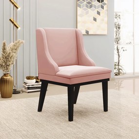 Poltrona Decorativa Base Fixa de Madeira Firenze Veludo Rosê/Preto G19 - Gran Belo