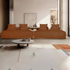 Sofá Modulado 5 Lugares com Almofadas Soltas Pés Madeira Maciça 320cm Homer Bouclê Terracota G63 - Gran Belo