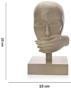 Escultura Decorativa Rosto Silêncio Em Cerâmica Nude 25x15 - D'Rossi