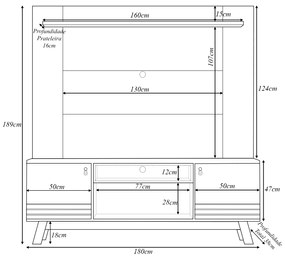 Conjunto Painel Extensível e Rack Tremonti/Cronos TV até 75 Polegadas Nature/Chumbo G77 - Gran Belo