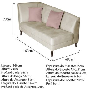 Divã Recamier Heitor 160cm Lado Direito Linho - ADJ Decor
