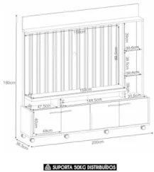 Estante Painel de TV 60 Pol 200cm Natan H01 Castanho/Off White - Mpoze