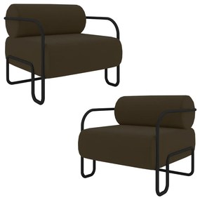 Kit 2 Poltronas Decorativas Sala de Estar Polatsk Base Industrial de Ferro Veludo Marrom G33 - Gran Belo