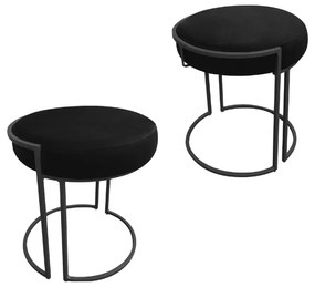 Puff Redondo Base Industrial Preto Kit 2 Love Suede - Preto