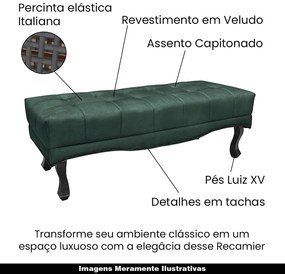 Recamier Decorativo 160cm Loewe Veludo Pés de Madeira Verde Floresta G63 - Gran Belo