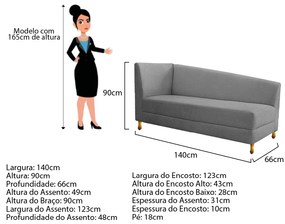 Recamier Valéria 140cm Lado Esquerdo Suede Cinza - ADJ Decor