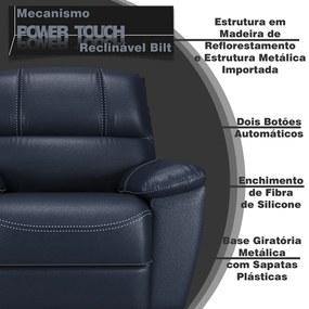Poltrona do Papai Reclinável Giratória Armênia Glider Mecânico Couro Azul G40 - Gran Belo
