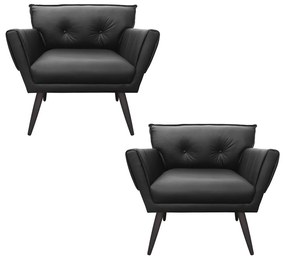 Kit 02 Poltronas Anitta Corino Pés Palito de Ferro D03 - D'Rossi - Preto