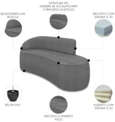 Sofá 3 Lugares Para Sala 180cm Orgânico Wendi Boucle Grafite I01  - Mp