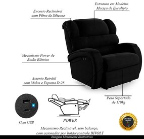 Poltrona do Papai Sala de Cinema Reclinável Kylie Power Touch USB Veludo Preto G23