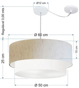 Lustre Pendente Duplo Cilíndrico Com Desvio de Centro Vivare Md-4363 Cúpula em Tecido 60x50cm - Bivolt