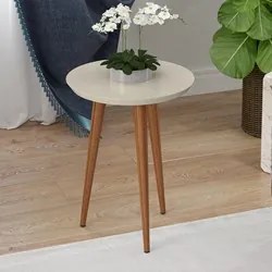 Mesa Lateral Redonda Pés Madeira Luna 440 Off White - Patrimar