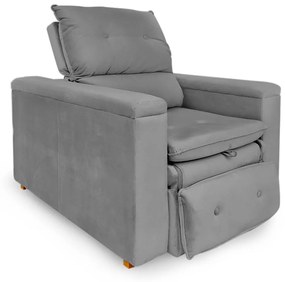 Poltrona Reclinável Retrátil Onix Suede Cinza - Sheep Estofados - Cinza claro