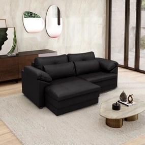 Sofá Retrátil Manual Sala de Estar Nolan Bipartido 175cm Conforto Premium em Couro Preto Brilho G58 - Gran Belo