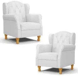 Kit 02 Poltronas de Amamentação Pés Madeira Lucy Z39 Sintético Branco