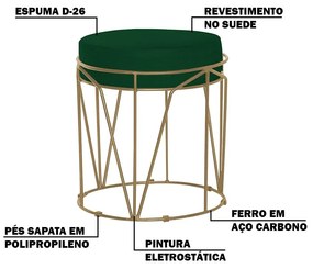 Kit 2 Puffs Decorativo Sala de Estar Base Gold Chloe Suede Verde G41 - Gran Belo