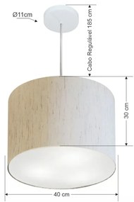 Lustre Pendente Cilíndrico Md-4212 Cúpula em Tecido 40x30cm Linho Bege - Bivolt