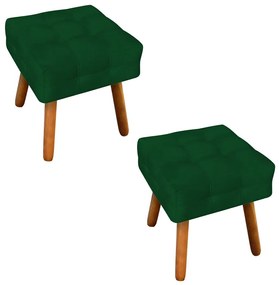 Puff Banqueta Decorativo Pé Palito de Madeira Kit 2 Elisa Suede Verde D03 - D'Rossi