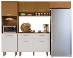 Cozinha Compacta 260cm Nicole Freijó UV/Ripado/Off Acetinado Z44 - Mpo