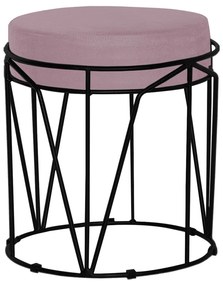 Puff Decorativo Sala de Estar Base Preto Chloe Veludo Rosê G41 - Gran Belo