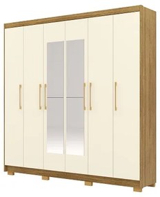 Guarda Roupa Com Espelho Pernambuco 6 Portas e 6 Gavetas Nature/Champanhe – Vila Rica Móveis