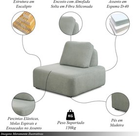 Poltrona Decorativa Santiago Sala de Estar Pés em Madeira Bouclê Cinza G89 - Gran Belo