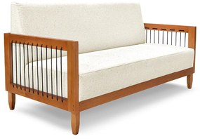 Sofá Namoradeira 2 Lugares Sala de Estar Pés Madeira Maciça Corda Náutica Preta 160cm Manila Linho Off White Rústico G63 - Gran Belo