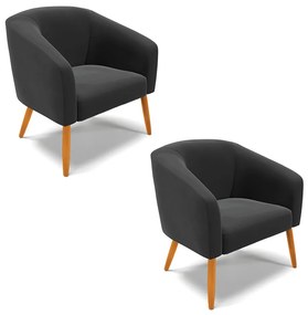 Poltrona Decorativa Pé Palito Castanho kit 2 Stella Veludo Preto D03 - D'Rossi
