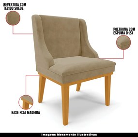 Kit 5 Cadeiras Decorativas Sala de Jantar Base Fixa de Madeira Firenze Suede Nude/Castanho G19 - Gran Belo