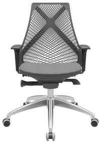 Cadeira Office Bix Tela Preta Assento Poliéster Cinza Autocompensador Base Alumínio 95cm - 63944 Sun House