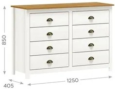 Cômoda para Quarto 8 Gavetas Estilo Americano 125cm Lázio F07 Branco/C