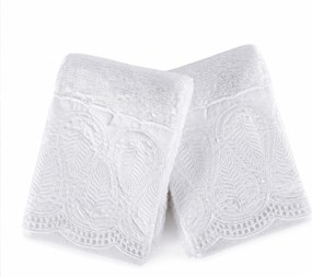 Jogo 2 Toalhas de Lavabo Trussardi 100% Algodão Raffinato Bordado - Branco Branco