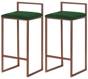 Kit 2 Banqueta Decorativa Selena Base Bronze Suede Verde G41 - Gran Belo