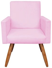 Kit 01 Namoradeira com 01 Poltrona Larissa Suede Pés Palito Castanho D'Rossi - Rosa Bebê