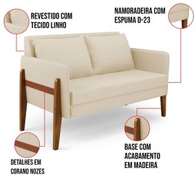 Sofá Namoradeira Lana Linho Base de Madeira D03 - D'Rossi - A19 Bege