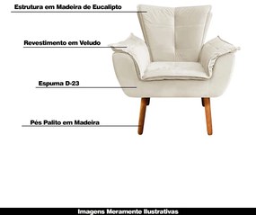Kit 2 Poltronas Decorativas Pés Palito Charger Veludo Bege G19 - Gran Belo