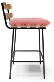 Kit 02 Banquetas Costela Suede Base Metálica Preto - D'Rossi - Rose