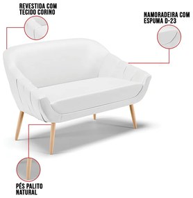 Kit 01 Namoradeira 02 Lugares e 02 Poltronas Giratória Giovana Corino Base Madeira MA30 - D?Rossi - Branco