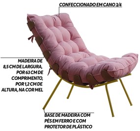 Poltrona Decorativa Sala de Estar Abel Base de Madeira Dourada Suede Rosa G41 - Gran Belo