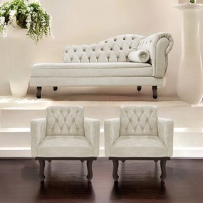 Kit Diva Recamier Diana 130cm Lado Esquerdo e 02 Poltronas Classic Linho - ADJ Decor