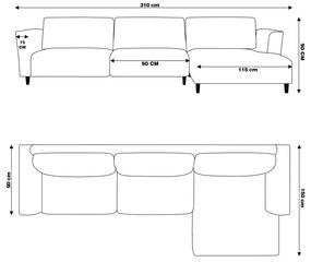 Sofá 310cm com Chaise Direita Franz Suede Rosê - Gran Belo