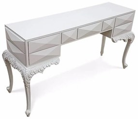 Penteadeira Provençal com Gavetas Diamantadas Pés Luís XV Madeira Maciça Entalhada Design de Luxo Artesanal