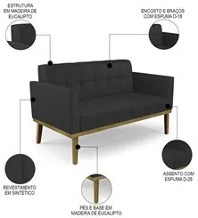 Sofá Namoradeira e 2 Poltronas Base Madeira Castanho Ana Sintético Pre